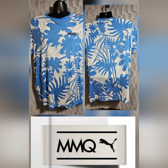 MMQ x Puma Blue White Palm Resort T Shirt Men XL - Picture 3 of 7